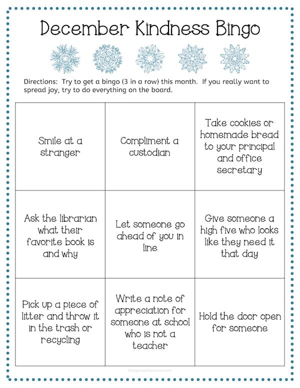 While it is never a bad time to be kind to others, the holiday season is when you see it more often than other times of the year.  And that translates to your students as well.  How about a quick printable to help them to see how easy it is to be kind?