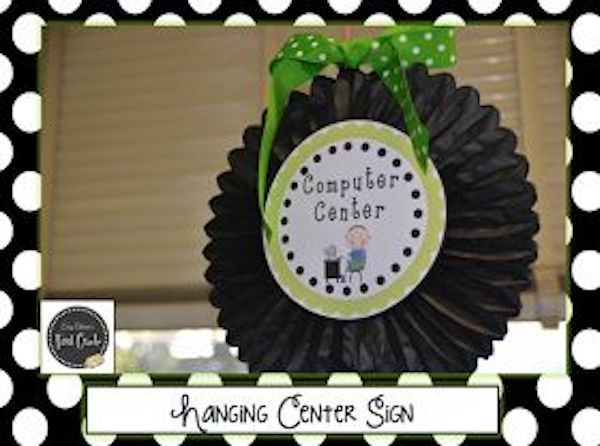 How about a fun and easy way to display your classroom center signs?   And I bet you might even have all the supplies you need already on hand!  Score!