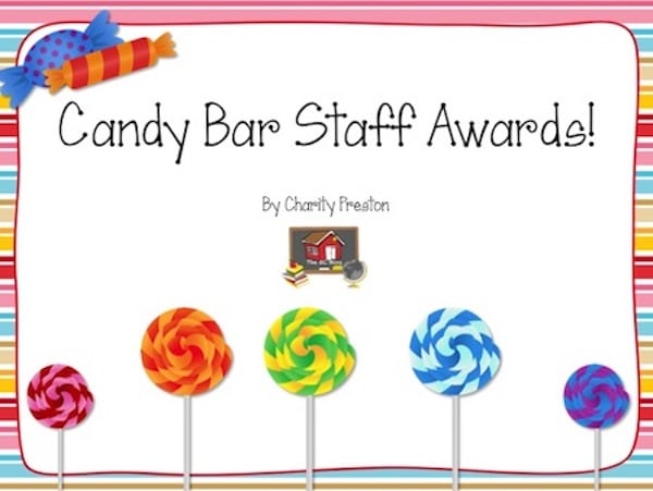 I don't know about you, but I know a lot of teacher colleagues who love candy.  And they deserve to get an award just for being amazing any day of the week.  So I put together the two, to create some candy bar ideas that can serve double duty!