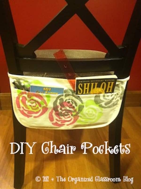 Chair pockets are a perfect way to get extra storage in the classroom.  Even if you are not crafty, I bet you can still make these classroom DIY projects.