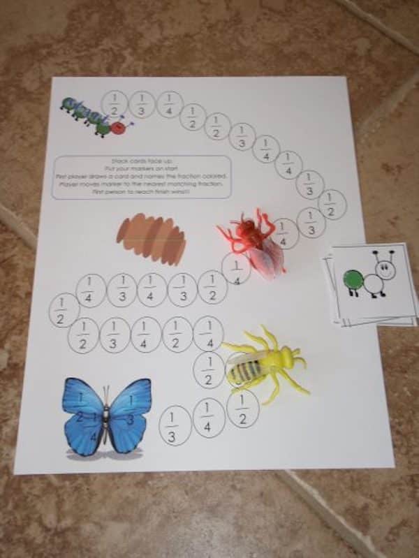 Two bug themed fraction games to share with you today! Hopefully you will print them out and use then in small groups or a center for some extra practice and review of fractions.