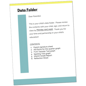 Data binders are personalized for the child and you can sit with each student to discuss what he or she excels in and what he or she could be working on.