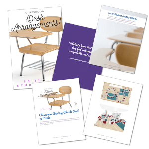 Student learning activities can be completed in small groups with this classroom desk arrangement.  Students are facing one another to discuss books in literature circles or to debate theory.