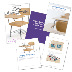 This desk arrangement involves two large S formations in which the students are facing different directions.  It would not be suitable for a lecture-style classroom environment.