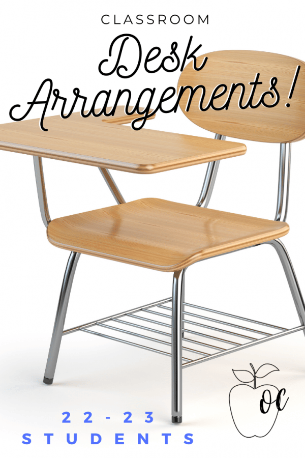 Two straight lines are shifted in the middle so that all desks are angled toward a center point in the room.  This is a good choice for classrooms that do a lot of presentations.