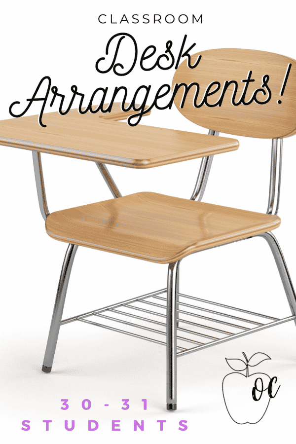 Three groups of two desks each are the focus of this seating chart example.  The groups them become teams in which to collaborate and work together.   This arrangement is not useful if you do a lot of independent style work as the students ill all be facing one another.