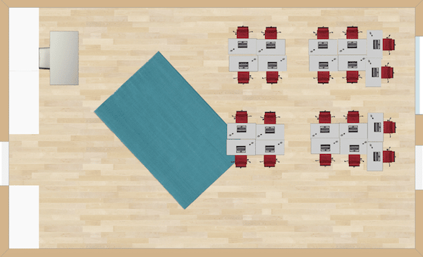 Small and condensed groupings allow for more space in the classroom to complete centers, read together, or work at the board.  It is usually a trade-off between more student desk space or more classroom space.  Sometimes it is beneficial to switch back and forth from the two.