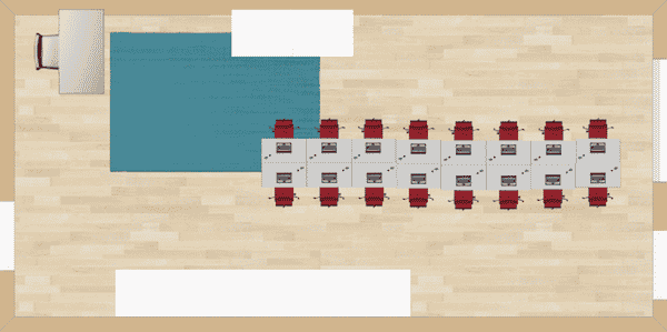 Putting all desks into 2 rows and facing each other really puts the students at eye-level with one another. This desk arrangement is great for separating behaviors in the classroom.