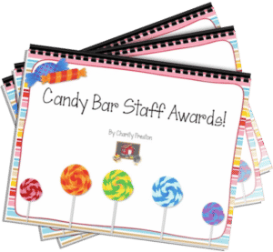 I don't know about you, but I know a lot of teacher colleagues who love candy.  And they deserve to get an award just for being amazing any day of the week.  So I put together the two, to create some candy bar ideas that can serve double duty!