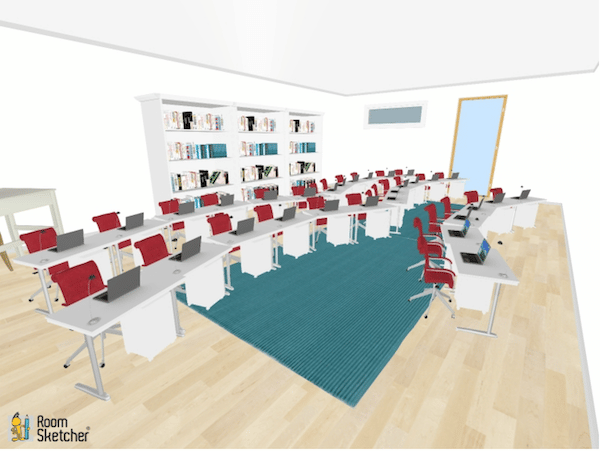 Wavy lines are the look of this seating chart.  While it is similar to traditional straight lines of desks, it offers a bit of novelty by shifting the desks to one way or another.  Lecture-style instruction would work nicely with this example since the desks are all facing one general direction.