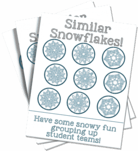 Easy grouping! Print and then give the students a few minutes to group up into pairs/small groups by matching their snowflakes!