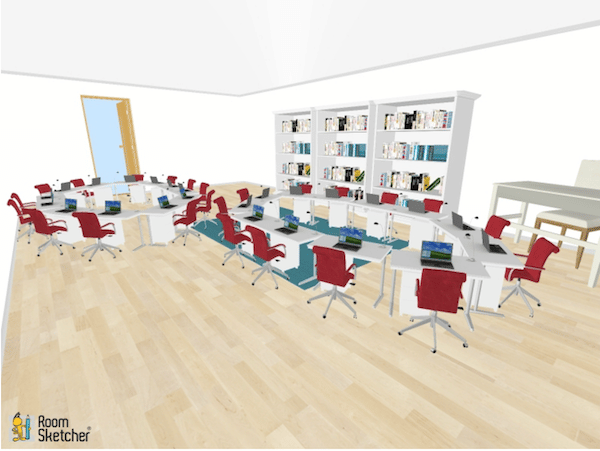 Not perfect circles, but rather more egg-like, these two small circles of desks are good for students moving into groups.  You could use this seating arrangement to your advantage by having students get into different groups throughout the lesson or day and switch seats.  It certainly would keep the students awake!