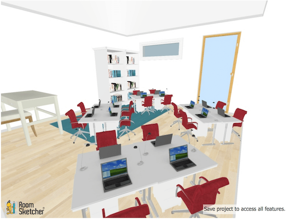 This is a typical grouping of desks into teams of 4. This setup works best when teams work together in cooperative learning activities or in competition with one team against another. Incorporating team-building activities into your curriculum is necessary in order for the students to “buy-in” to a team that may not necessarily consist of friends.