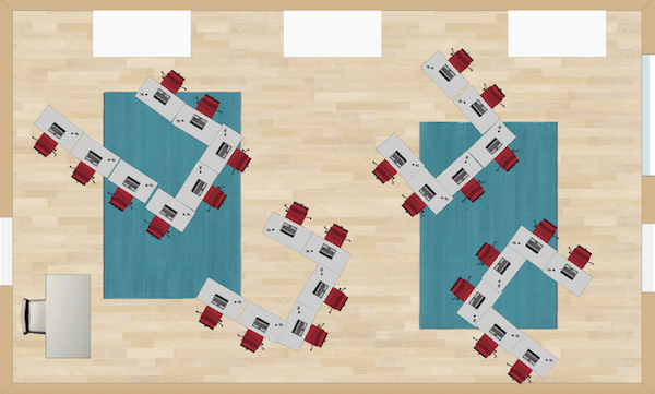 Each pod is made up of six students.  While there is opportunity for partner work, talking will be at a smaller level due to the spacing issues between desks.