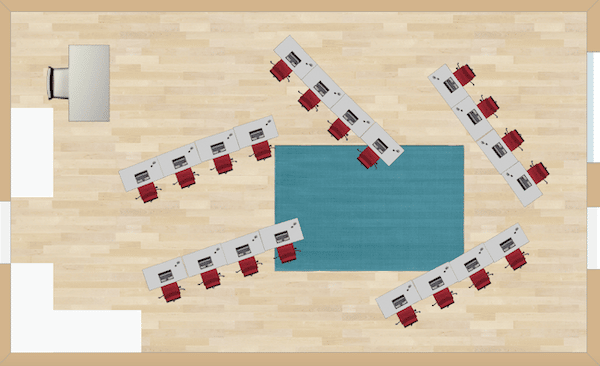 This seating chart works best of you tend to lecture more than not.  Students will be able to pick out a central location in the room and move their chairs accordingly to see the instruction.  It is a simple design that is easy to straighten at the end of the class period or day.