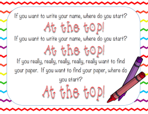 How many times during the day do you have to remind your students to write their name on their paper? This might help for the littles.