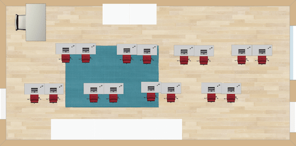 This is just a simple desk setup for standard classroom learning.  Desks are staggered so that student viewing is not impeded by another desk.