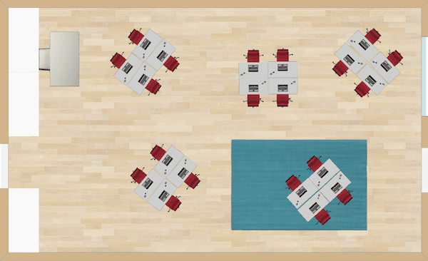 These small compact groups of four, can be arranged anywhere in your room in any way.  They can be facing different directions, or instead be more linear and all pointing the same way.