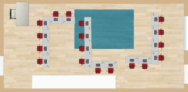 Small L-shapes make for a great work space of desks.  Set up three separate centers to be completed at each L and let the students move from L to L completing the projects.