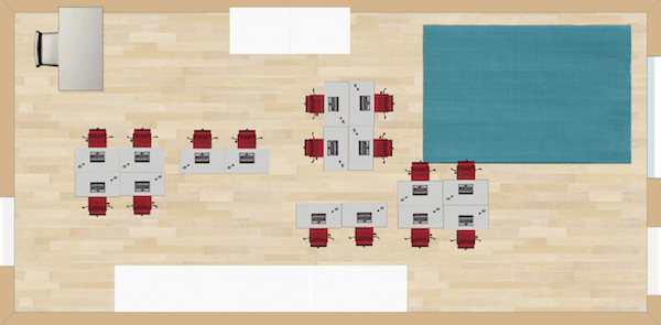 Named so because of the block formations, the teams are not as condensed as the Four Square, so the students will not be as cohesive in this seating chart.  It is good for a change of pace in the classroom.