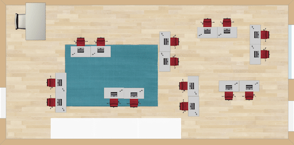 This seating chart is set up almost like a box, but with wider spaces between the desks.  This allows for a lot of movement  from the teacher to travel and make sure the students are understanding the concepts throughout the lesson.