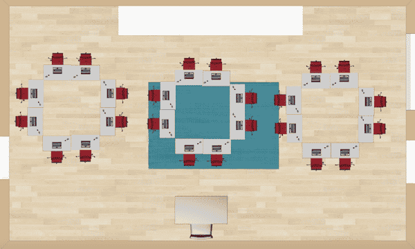 Gives a simple way for small classroom groups to interact with  one another.  All are facing the same common direction.  Parters next to one another or facing partners can also quickly be used at the spur of the moment without rearranging desks.